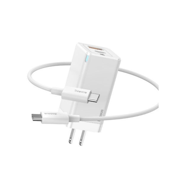 Baseus GaN2 Quick Charger C+U 45W US(With Mini Cable Type-C to Type-C 60W（20V/3A）White